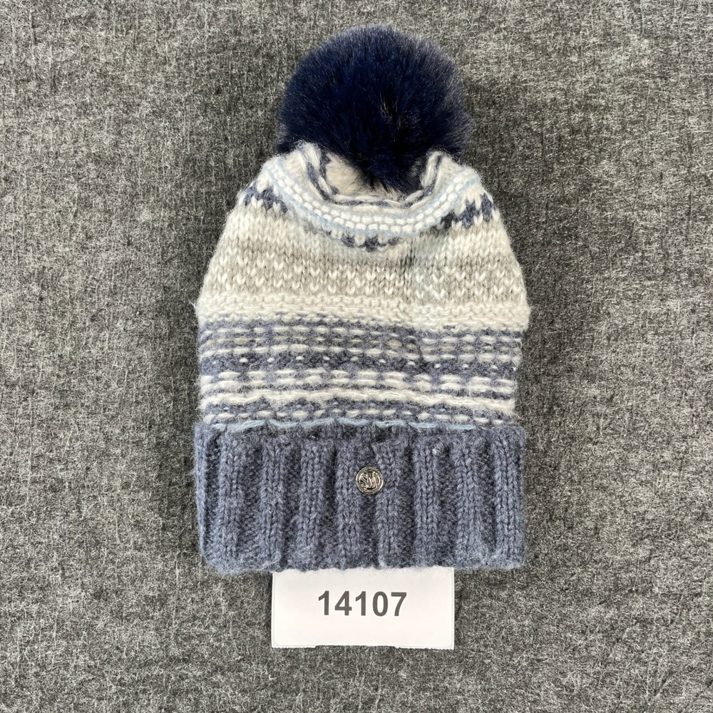 Steve Madden Beanie Hat Womens One Size Multicolor Knit Pom Pom Warm Winter